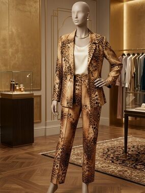 Leopard Print Tailored Pantsuit in Brown